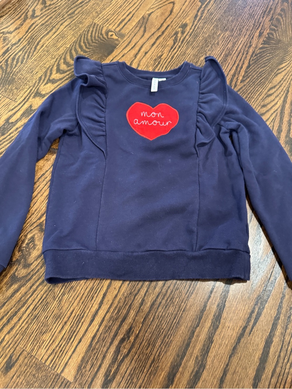 Janie and Jack Mon Amour Ruffle Sweatshirt Girls Size 10 Navy Heart Pullover